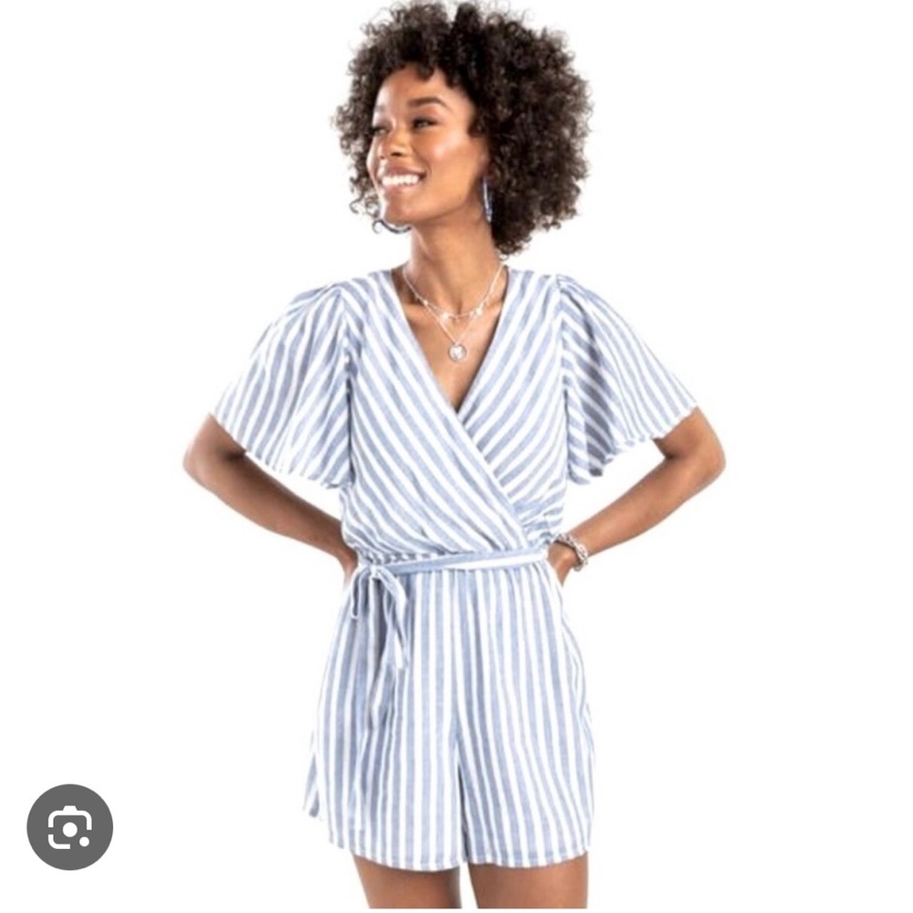 NWT! Francesca's Striped Blue and White Romper